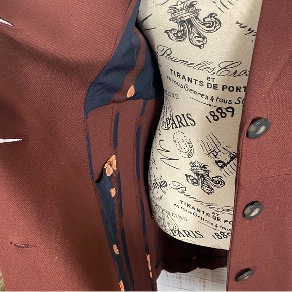 CABI BOSS 3 BUTTON MAROON LONG SLEEVE BLAZER LONG PEA COAT FALL JACKET - Picture 5 of 13